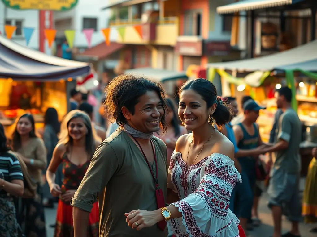 A captivating image of a community event in Talmont, featuring local artisans, traditional music, and residents enjoying the festivities in a lively atmosphere.