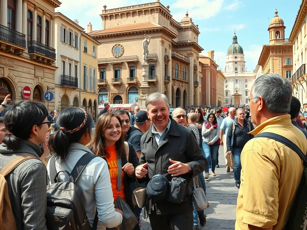 A photograph showcasing a guided tour of Talmont, highlighting the historical landmarks and scenic views, with participants actively engaged and listening attentively.