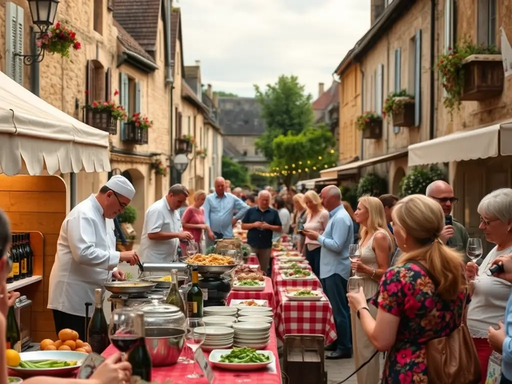A vibrant scene from a community event organized by SOCIETE DES AMIS DE TALMONT, featuring local music, food, and crafts, demonstrating the organization's role in fostering community engagement.